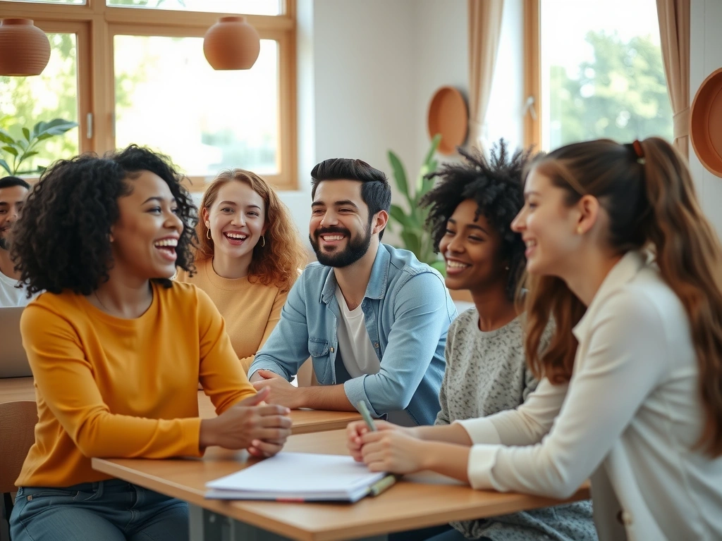 Students interacting in a warm environment